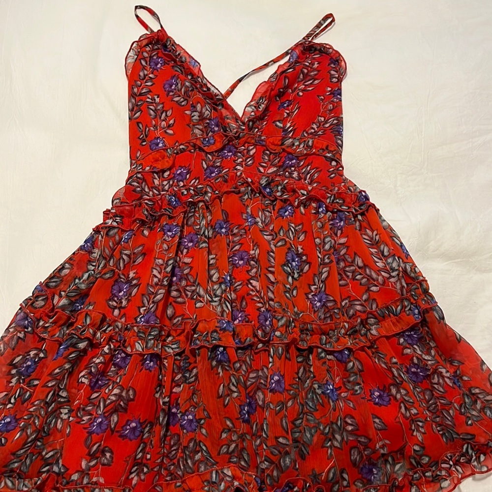 Hello molly Red floral flowy ruffle dress